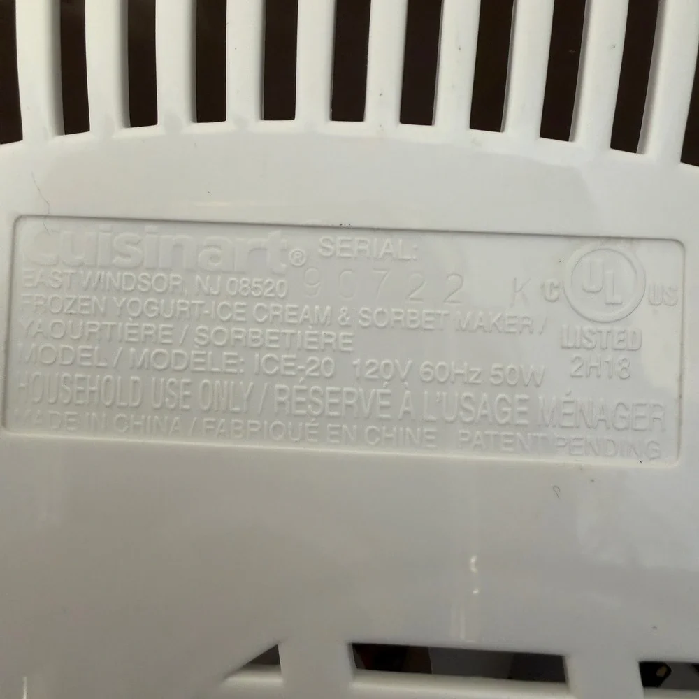 Cuisinart Ice Cream Maker White ICE-20‎ Frozen Yogurt Sorbet Maker Base Only